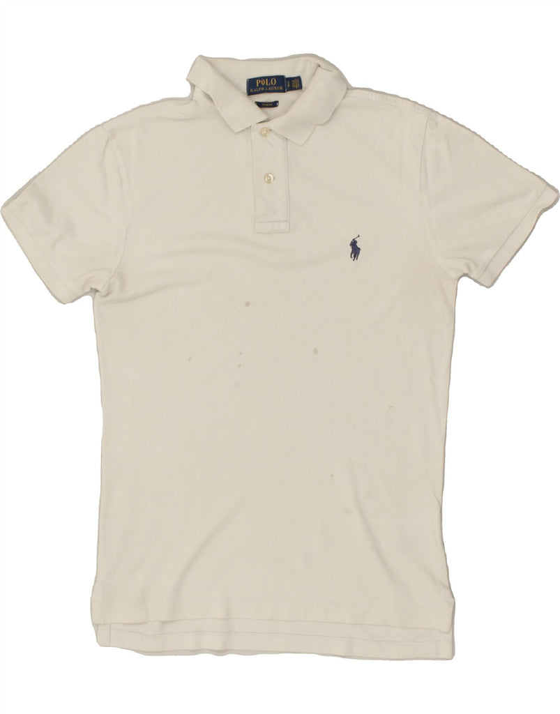 POLO RALPH LAUREN Mens Slim Fit Polo Shirt Small Off White Cotton | Vintage Polo Ralph Lauren | Thrift | Second-Hand Polo Ralph Lauren | Used Clothing | Messina Hembry 