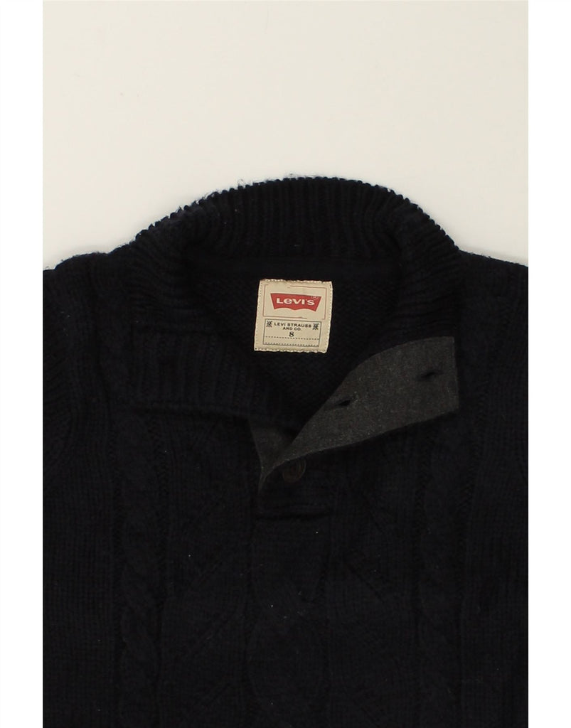 LEVI'S Boys Graphic Button Neck Jumper Sweater 7-8 Years Navy Blue Acrylic | Vintage Levi's | Thrift | Second-Hand Levi's | Used Clothing | Messina Hembry 