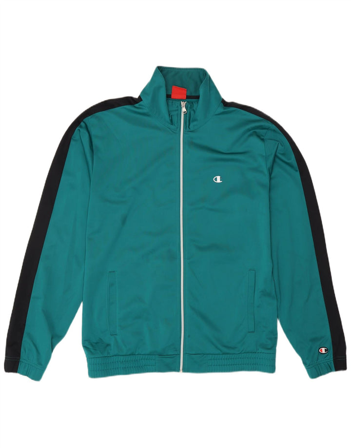 CHAMPION Mens Tracksuit Top Jacket Large Green Colourblock Polyester