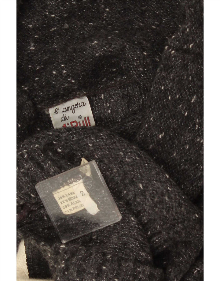 Vintage Womens Roll Neck Jumper Sweater UK 14 Medium Black Colourblock Wool