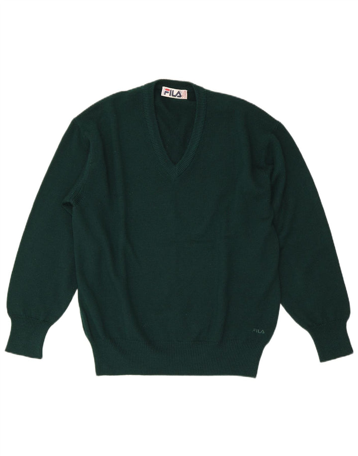 Fila Mens Regular Fit V-Neck Jumper Sweater IT 48 Medium Green