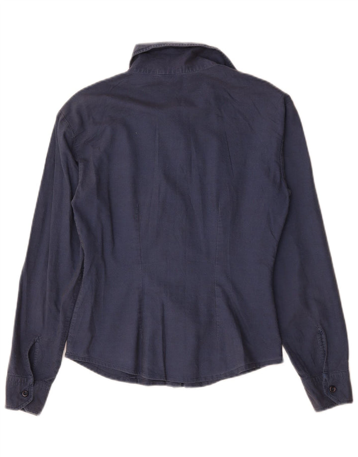 Benetton Womens Shirt UK 10 Small Navy Blue Cotton