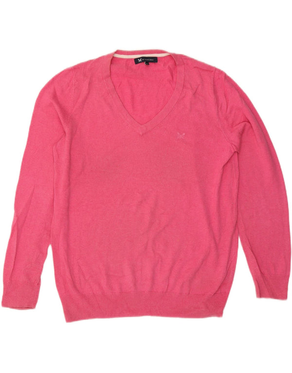 Crew Clothing Womens V-Neck Jumper Sweater UK 14 Large Pink Cotton