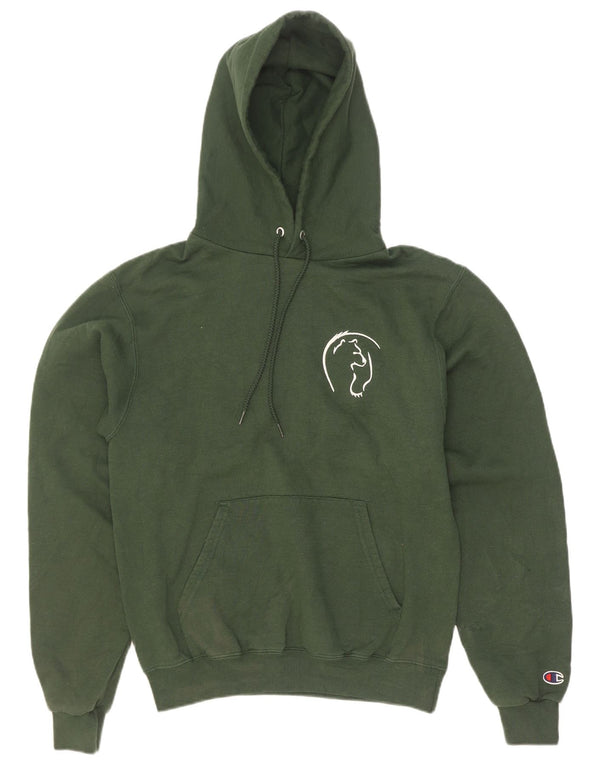 Champion Mens Graphic Hoodie Jumper Small Green Cotton