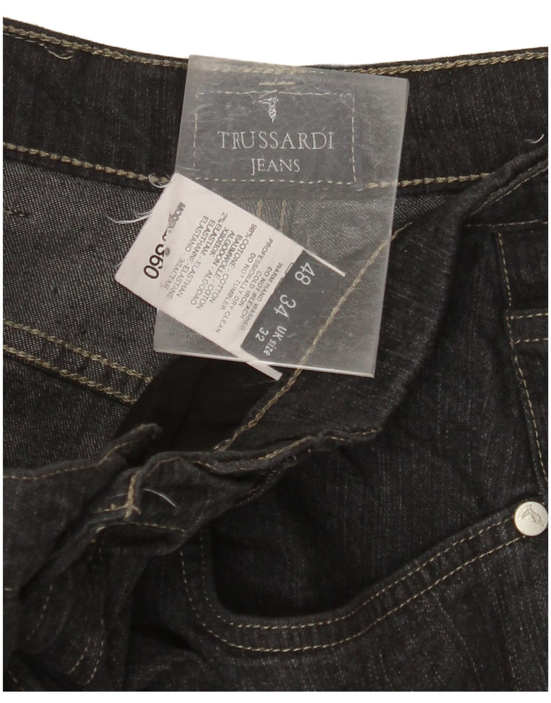TRUSSARDI Mens Straight Jeans W32 L30 Black Cotton