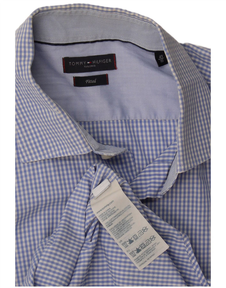 Tommy Hilfiger Mens Tailored Fit Fitted Shirt Size 41 16 Large Blue Gingham