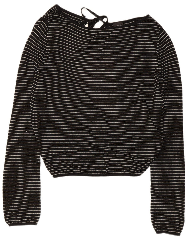 Calvin Klein Womens Crop Blouse Top UK 14 Large Black Striped Viscose