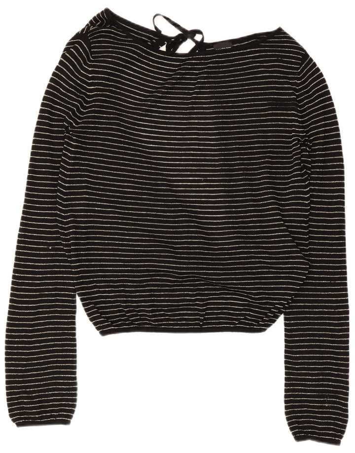 Calvin Klein Womens Crop Blouse Top UK 14 Large Black Striped Viscose