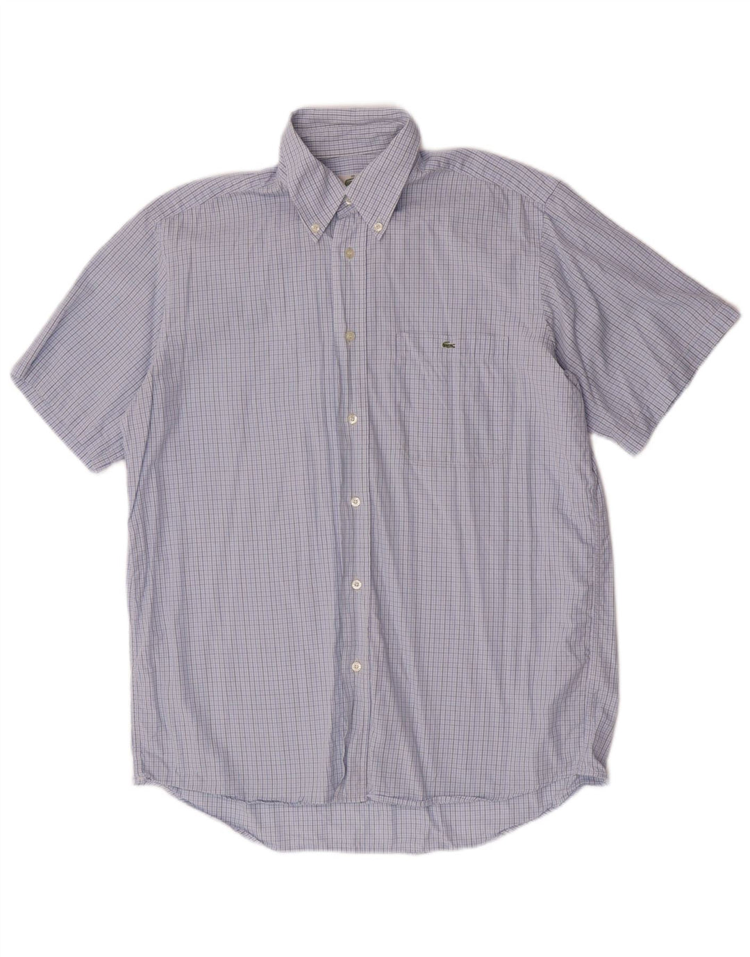 Lacoste Mens Short Sleeve Shirt Size 39 Medium Blue Gingham Cotton