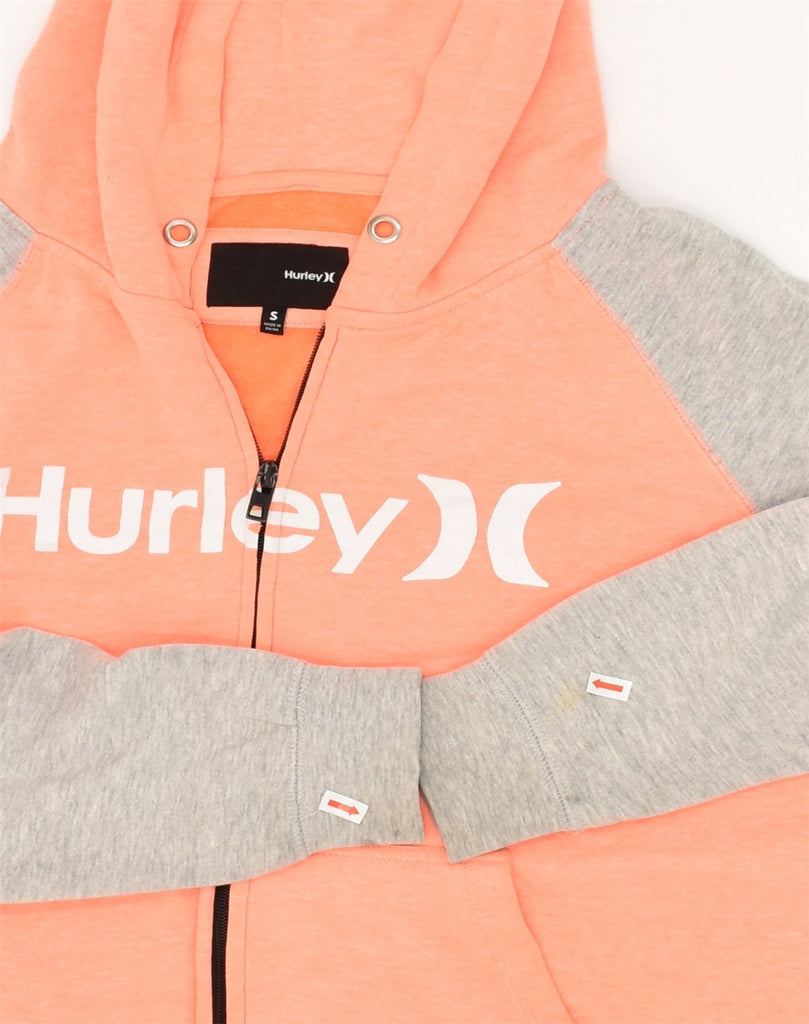 HURLEY Womens Graphic Zip Hoodie Sweater UK 14 Medium Orange Colourblock | Vintage Hurley | Thrift | Second-Hand Hurley | Used Clothing | Messina Hembry 