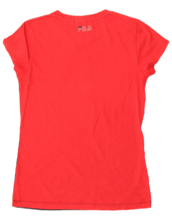 Fila Womens Graphic T-Shirt Top UK 12 Medium Red Colourblock Cotton