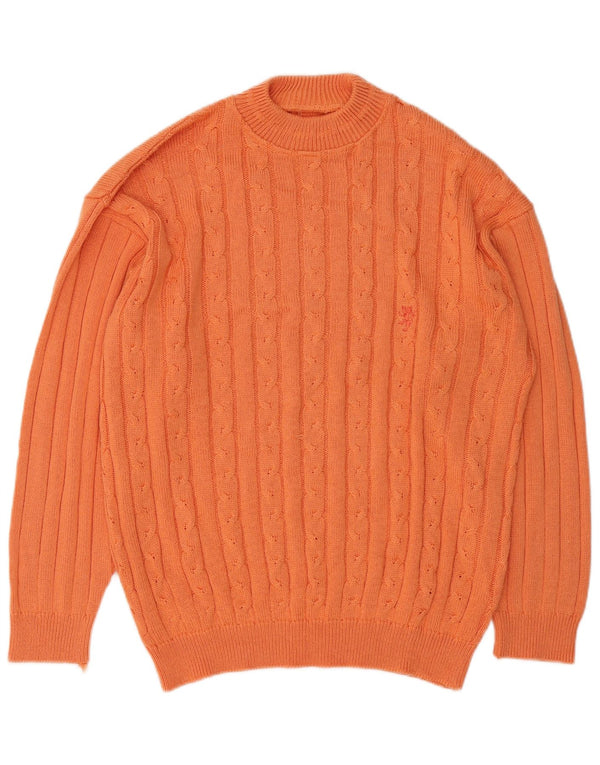 Vintage Mens Turtle Neck Jumper Sweater Medium Orange Cotton