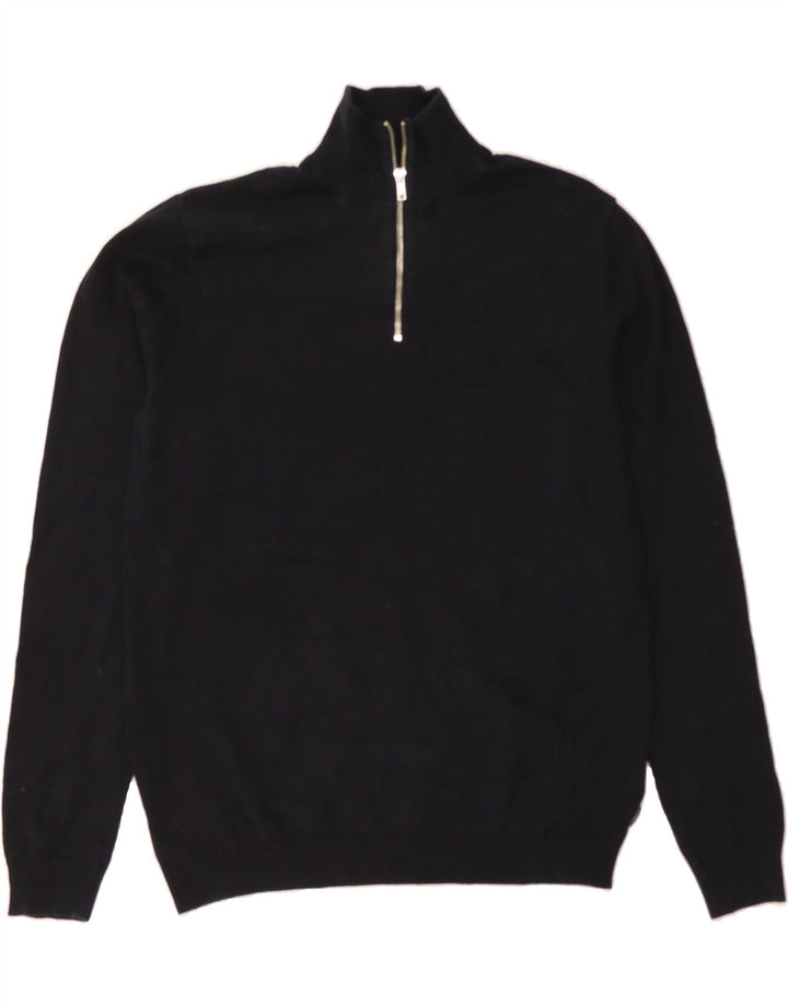 JACK & JONES Mens Zip Neck Jumper Sweater Medium Black Cotton Vintage Jack & Jones and Second-Hand Jack & Jones from Messina Hembry 