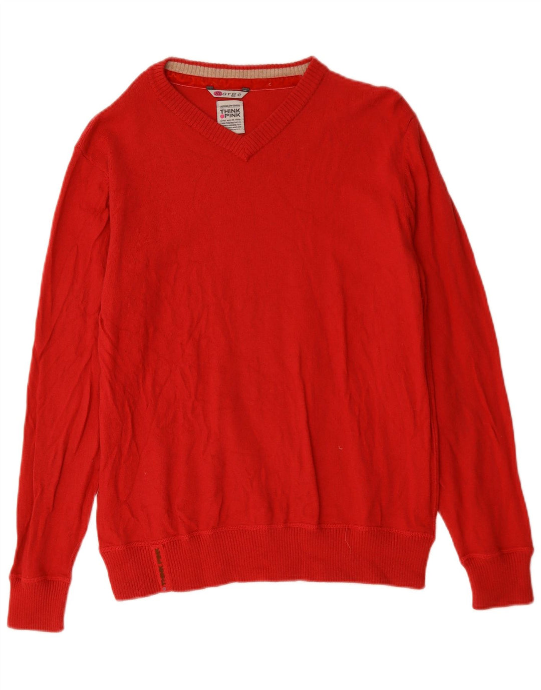Think Pink Womens V-Neck Jumper Sweater XL Red Wool