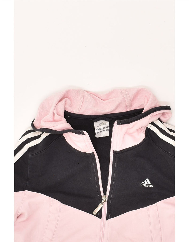 ADIDAS Womens Zip Hoodie Sweater UK 10 Small Pink Colourblock Cotton | Vintage Adidas | Thrift | Second-Hand Adidas | Used Clothing | Messina Hembry 