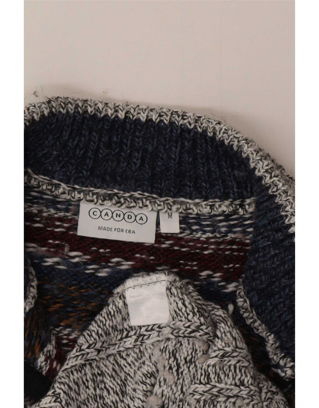 Canda Mens Zip Neck Jumper Sweater Medium Grey Fair Isle Acrylic
