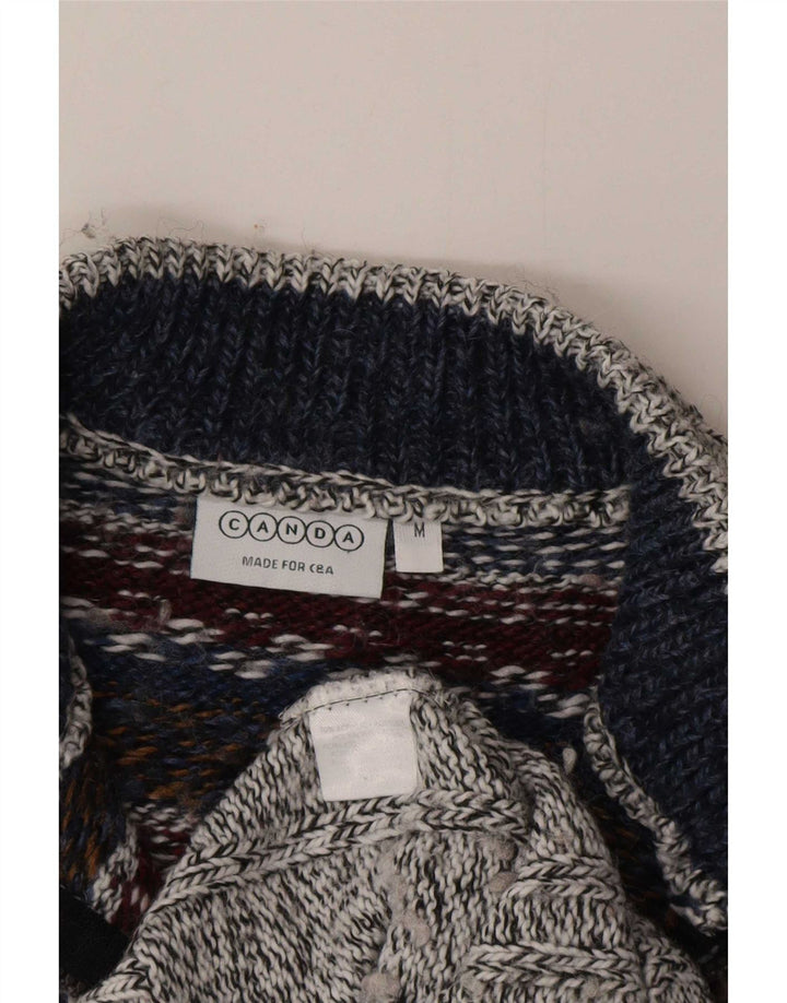Canda Mens Zip Neck Jumper Sweater Medium Grey Fair Isle Acrylic