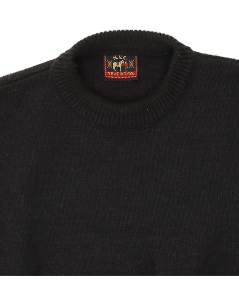VINTAGE Mens Crew Neck Jumper Sweater IT 52 Large Navy Blue Fair Isle Wool | Vintage Vintage | Thrift | Second-Hand Vintage | Used Clothing | Messina Hembry 