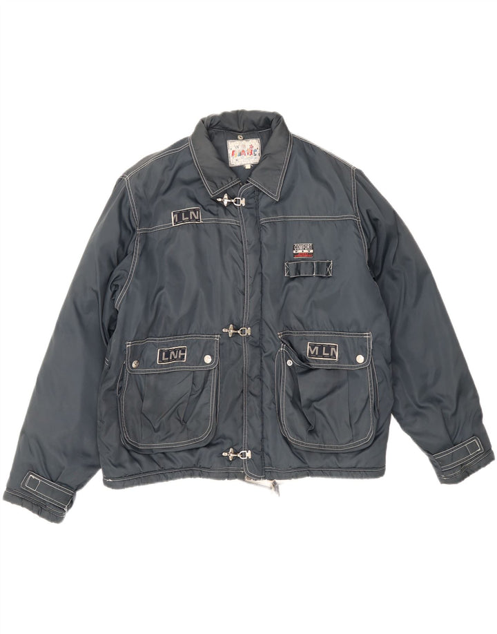 Vintage Mens Hooded Padded Jacket UK 38 Medium Navy Blue