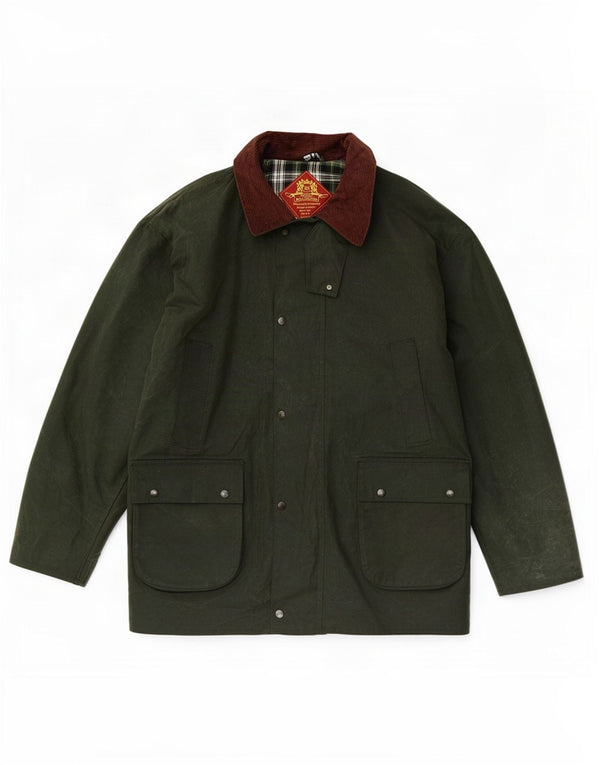 Royal Spencer Mens Waxed Cotton Jacket UK 46 3XL Green Colourblock