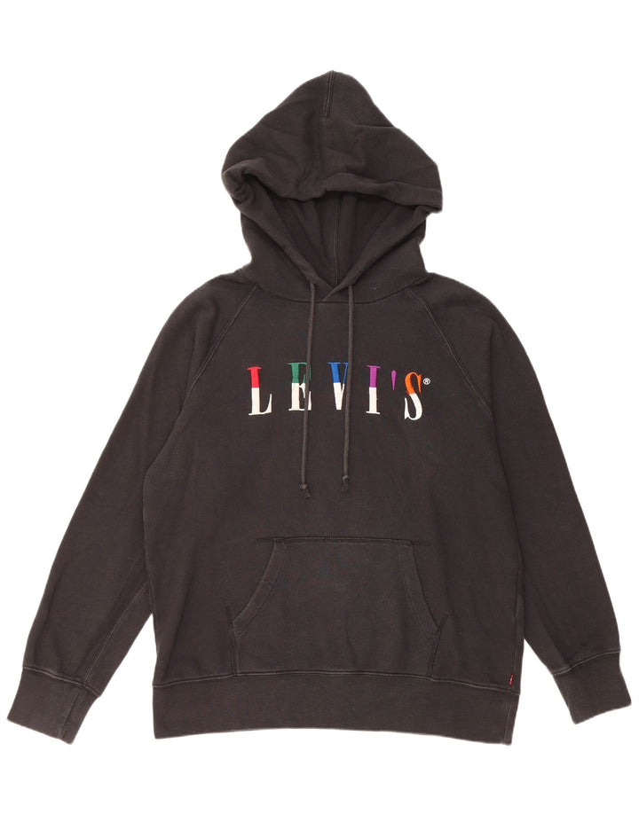 LEVI'S Womens Oversized Graphic Hoodie Jumper UK 14 Medium Black Cotton