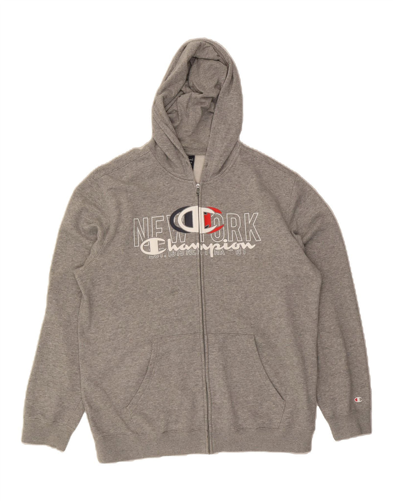 CHAMPION Mens New York Graphic Zip Hoodie Sweater 2XL Grey Cotton Vintage Champion and Second-Hand Champion from Messina Hembry 
