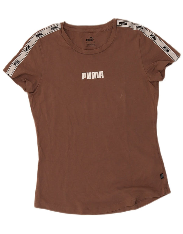 Puma Womens Graphic T-Shirt Top UK 10 Small Brown Cotton