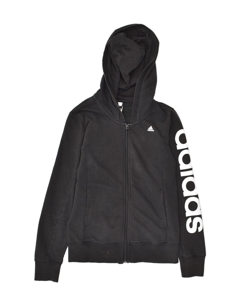 ADIDAS Womens Climalite Graphic Zip Hoodie Sweater UK 8/10 Small Black | Vintage Adidas | Thrift | Second-Hand Adidas | Used Clothing | Messina Hembry 