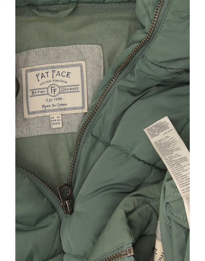 Fat Face Womens Hooded Padded Jacket UK 14 Large Green Polyester