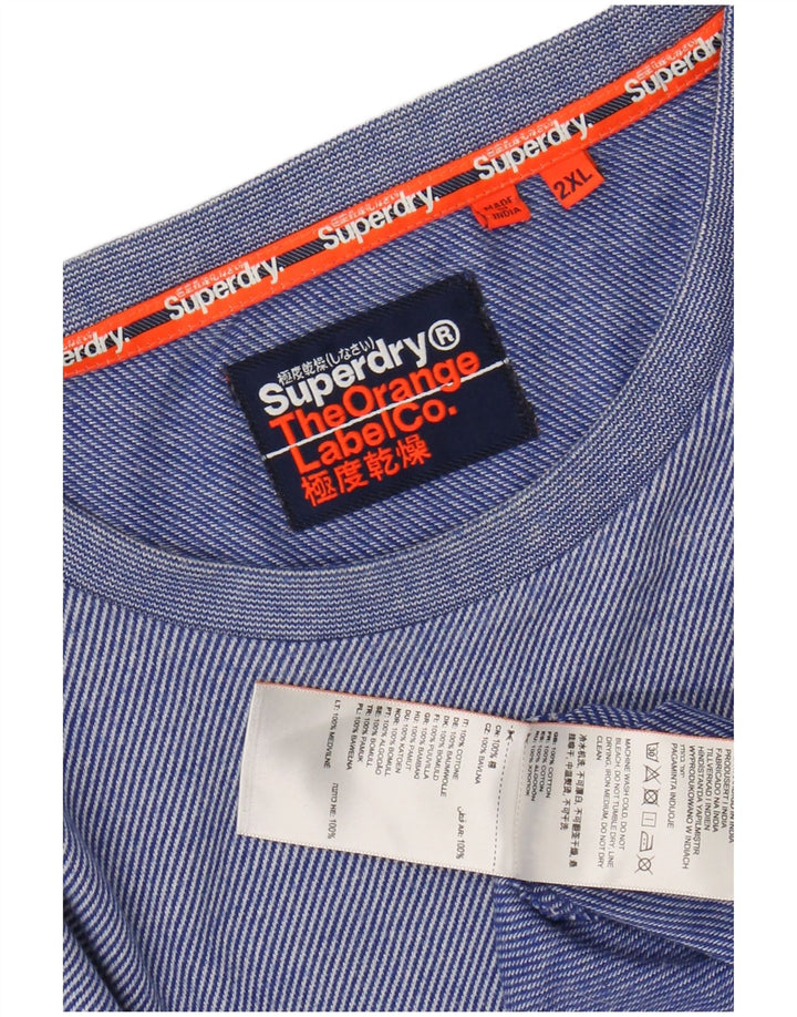 SUPERDRY Mens T-Shirt Top 2XL Blue Pinstripe Cotton