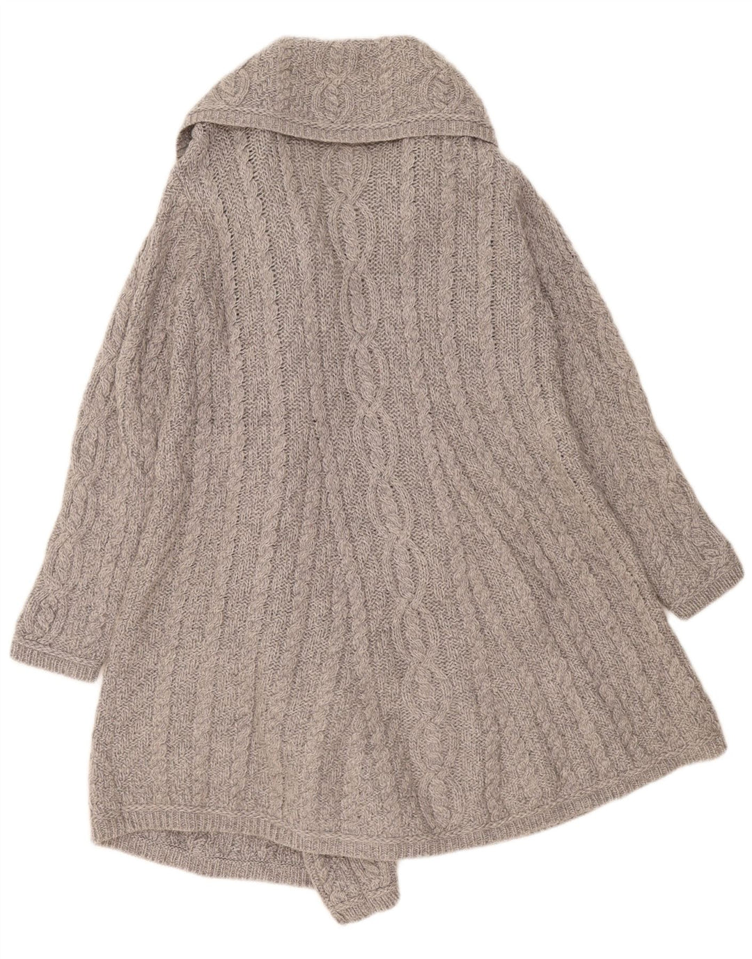 Aran Crafts Womens Longline Cardigan Sweater UK 12 Medium Grey Merino Wool