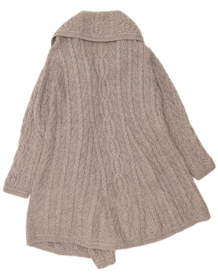 Aran Crafts Womens Longline Cardigan Sweater UK 12 Medium Grey Merino Wool