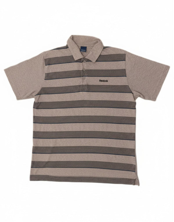 Reebok Mens Polo Shirt Medium Grey Striped Cotton