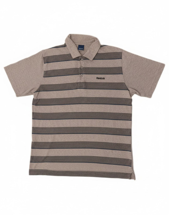 Reebok Mens Polo Shirt Medium Grey Striped Cotton