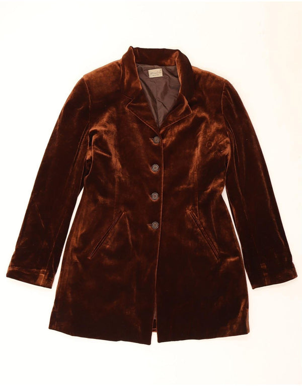 Vintage Womens Velour 1 Button Blazer Jacket UK 14 Medium Brown Classic