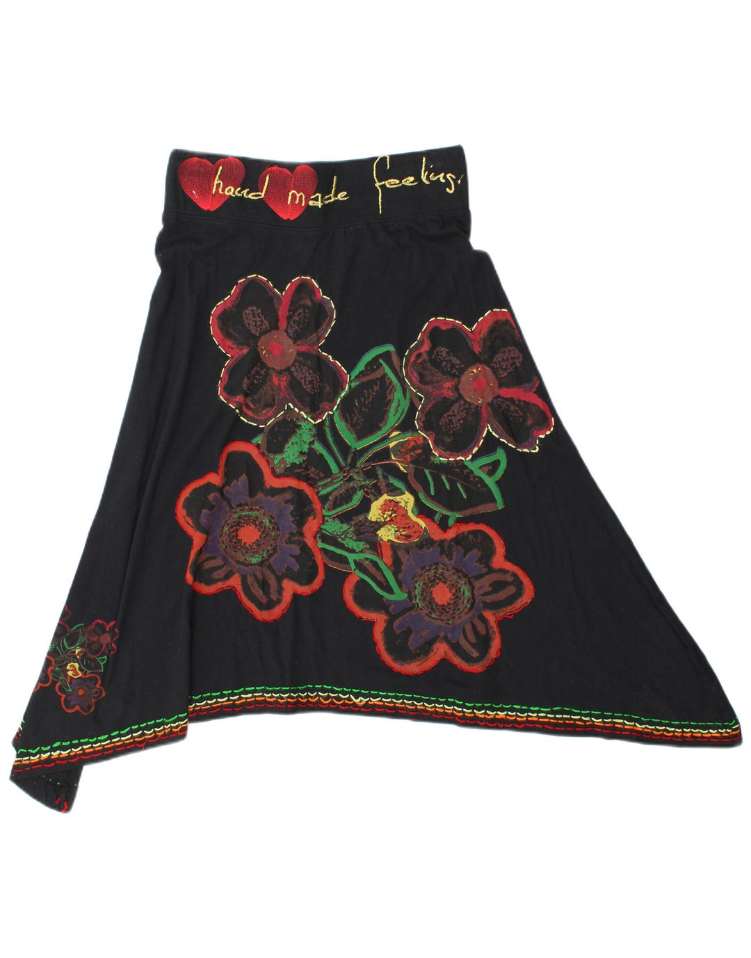 Desigual Womens Graphic Asymmetrical Skirt Medium W28  Black Floral Cotton