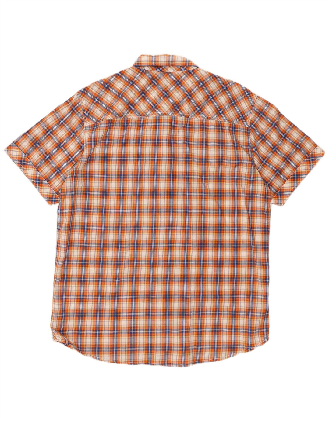 MUSTANG Mens Short Sleeve Shirt Large Orange Check Cotton
