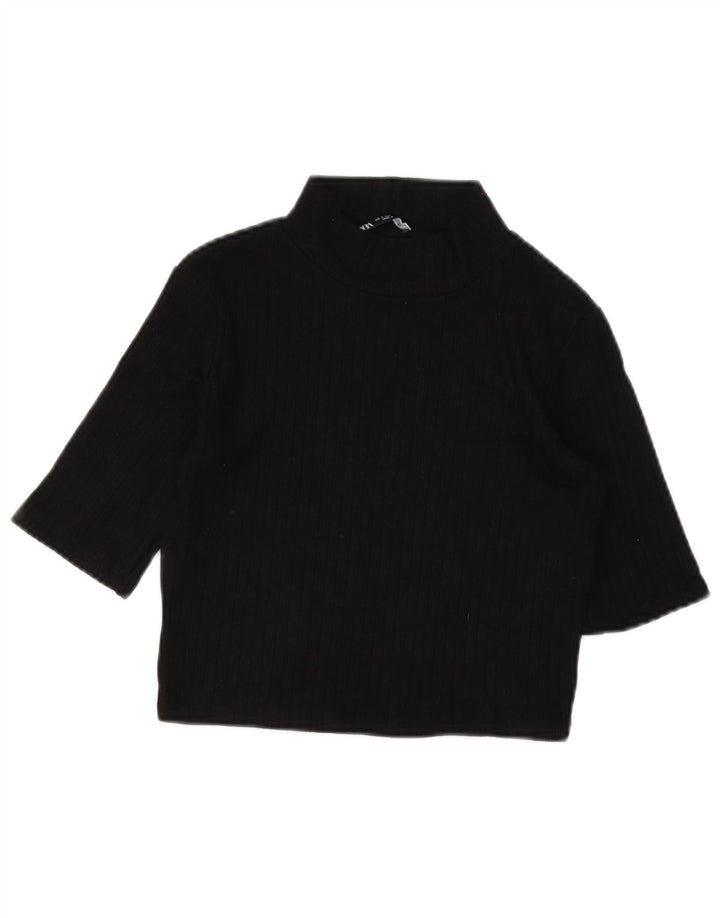 Zara Womens Crop Blouse Top UK 10 Small Black