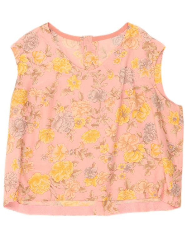 Vintage Womens Sleeveless Blouse Top UK 12 Medium Pink Floral