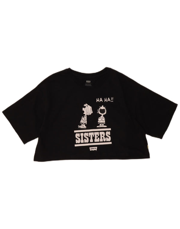 Levi's Womens Peanuts Crop Graphic T-Shirt Top UK 10 Small Black Cartoon