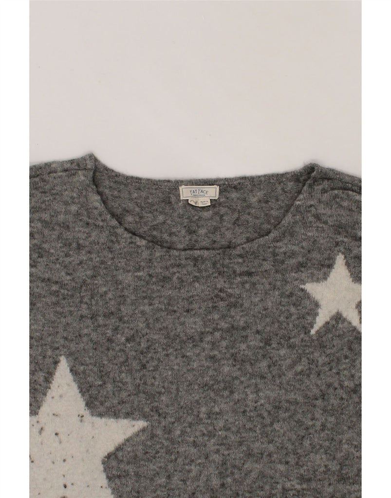 FAT FACE Womens Graphic Boat Neck Jumper Sweater UK 12 Medium Grey Vintage Fat Face and Second-Hand Fat Face from Messina Hembry 