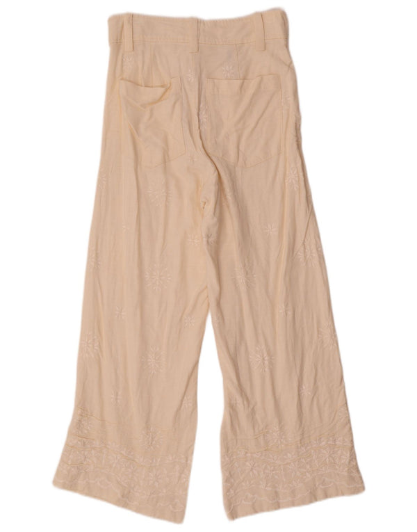Zara Womens Wide Leg Casual Trousers XS W24 L26 Beige Floral Viscose