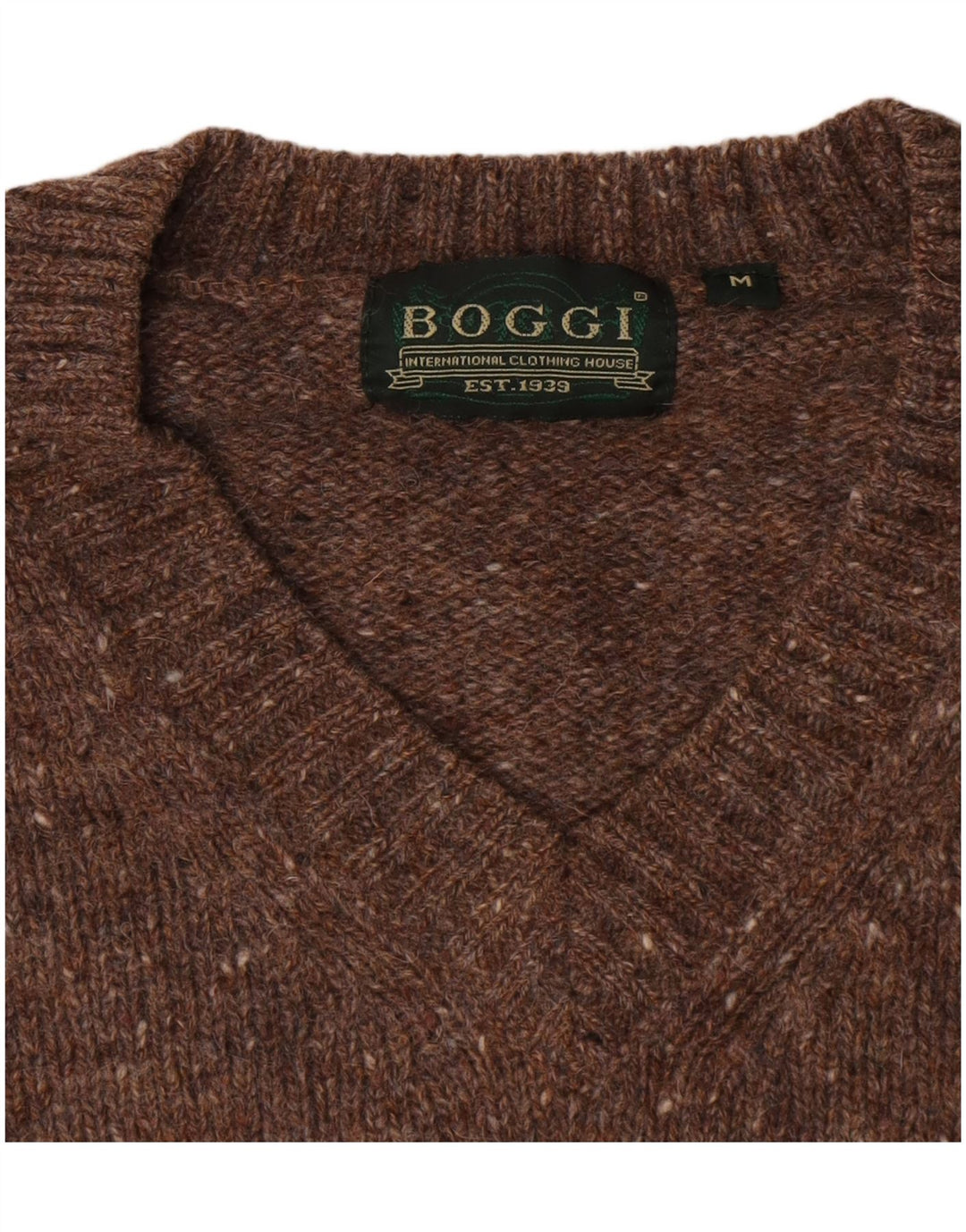 Boggi Mens V-Neck Jumper Sweater Medium Brown Flecked New Wool