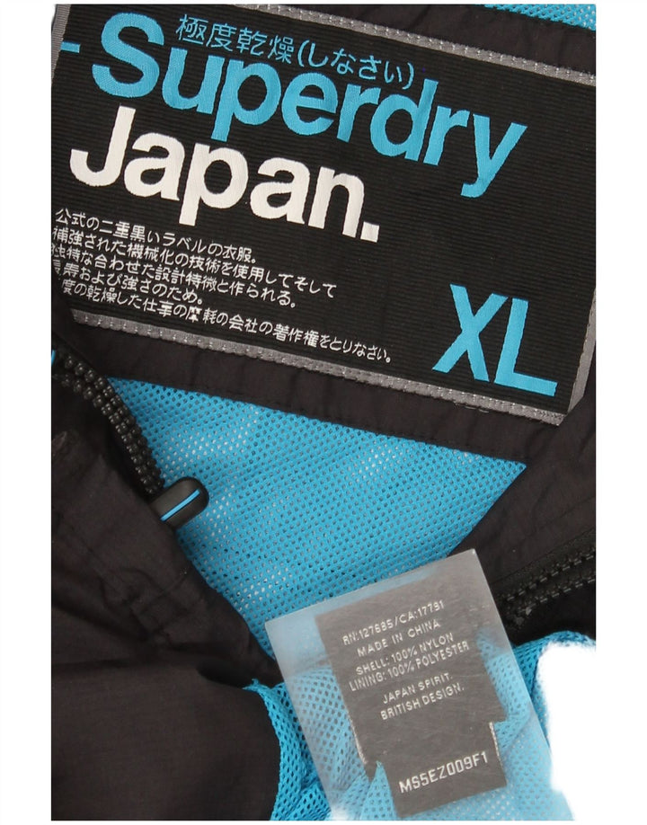 Superdry Mens Hooded Rain Jacket UK 42 XL Black Nylon