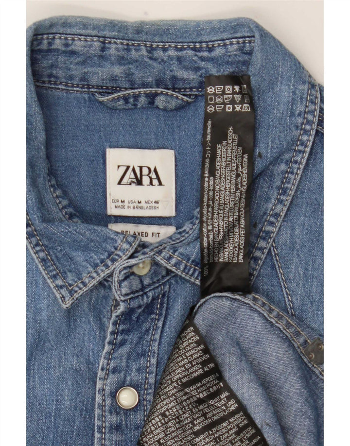 Zara Mens Relaxed Fit Denim Shirt Medium Blue Cotton