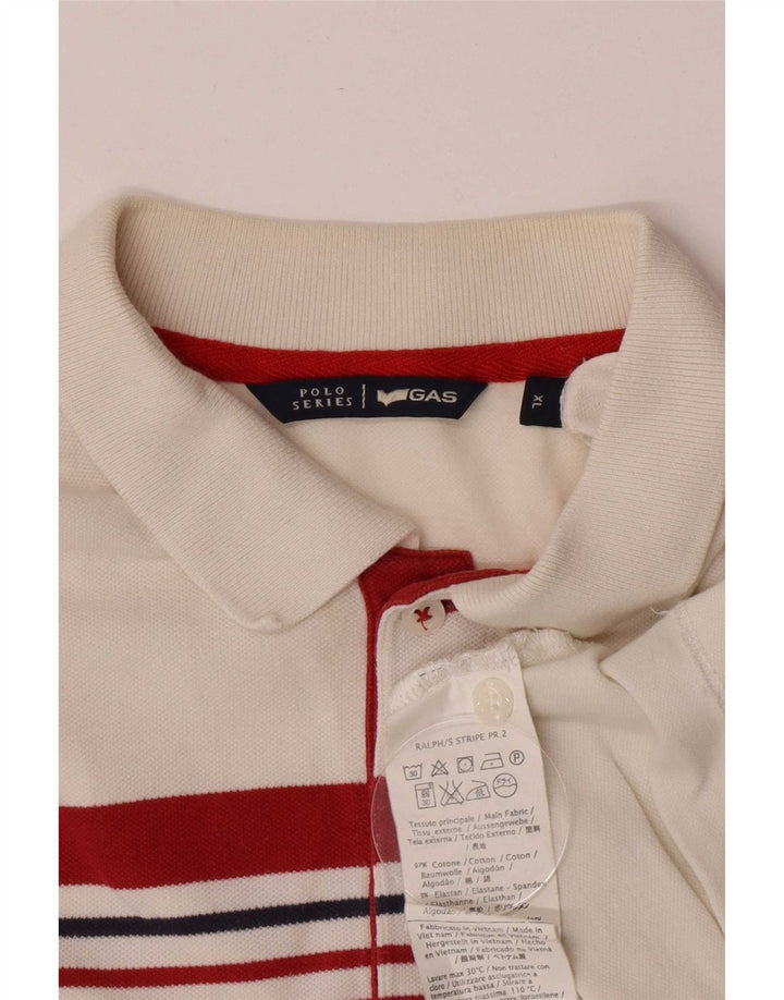 Gas Mens Polo Shirt XL White Striped Cotton