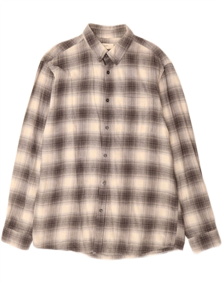MARKS & SPENCER Mens Regular Fit Flannel Shirt Large Grey Check Cotton