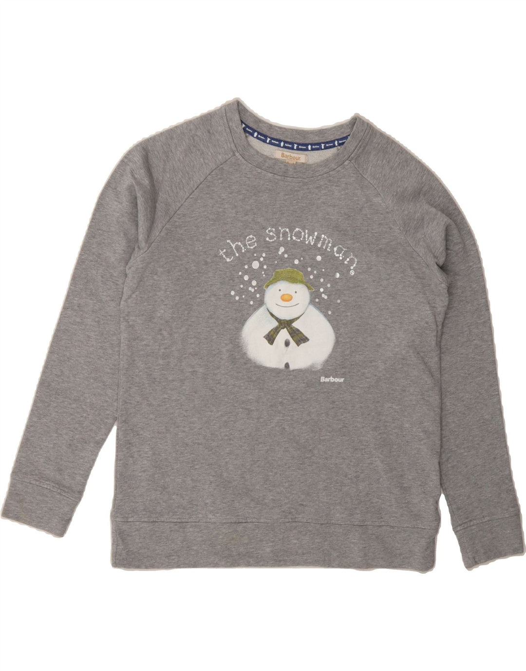 BARBOUR Womens Graphic Sweatshirt Jumper UK 10 Small  Grey Cotton Winter Vintage Barbour and Second-Hand Barbour from Messina Hembry 