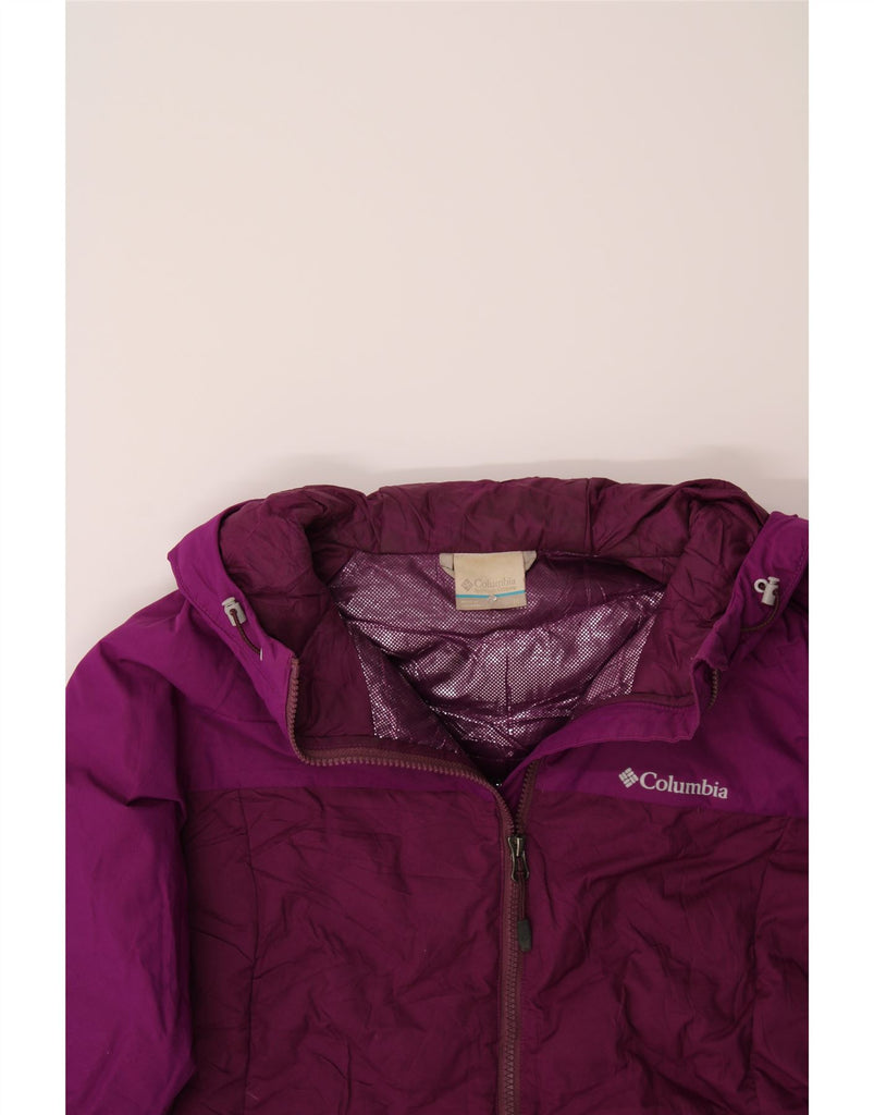 COLUMBIA Womens Hooded Padded Jacket UK 14 Medium Maroon Colourblock Nylon Vintage Columbia and Second-Hand Columbia from Messina Hembry 