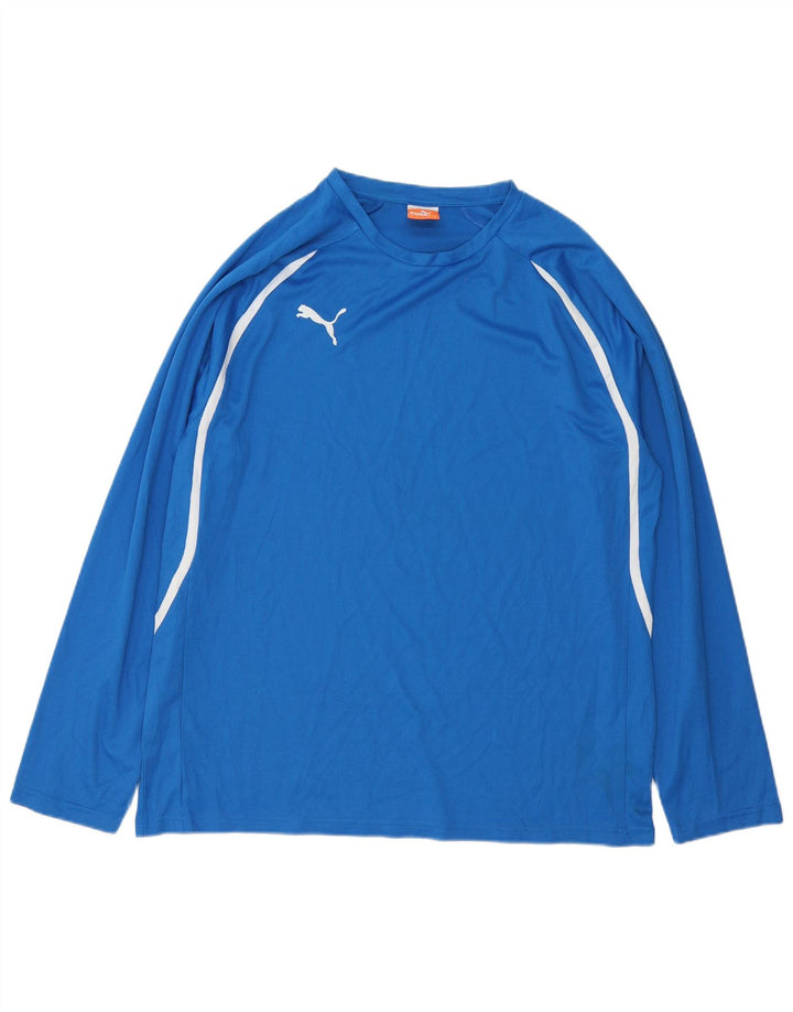 Puma Mens Top Long Sleeve Large Blue Striped Polyester